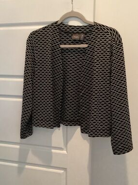 Chico's Black and White Patterned Open-Front Jacket